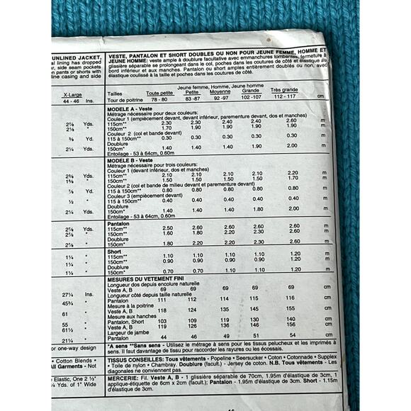 McCalls 5720 unisex jacket pants shorts sewing pattern size 32 1/2 34 - Picture 5 of 5